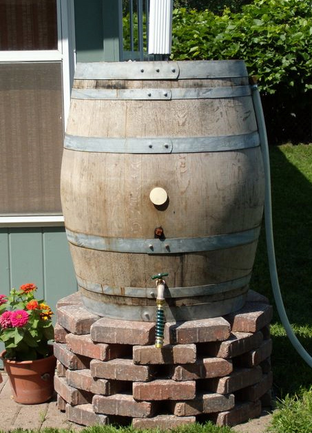 Our 52 to 60 gallons rain barrels are made of recycled water tight wine 