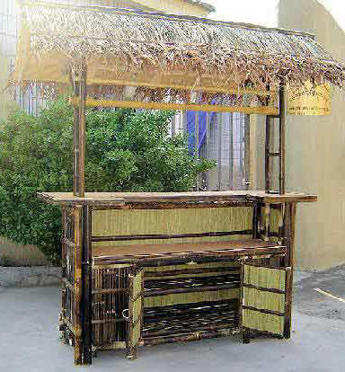 Bamboo Tiki Bar 5ft Patio Deck Indoor or Outdoor with 2 Stools and Torches 